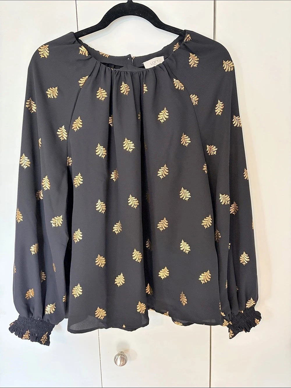 LOFT Outlet Floral Long Sleeve Blouse Black & Gold XL Like New